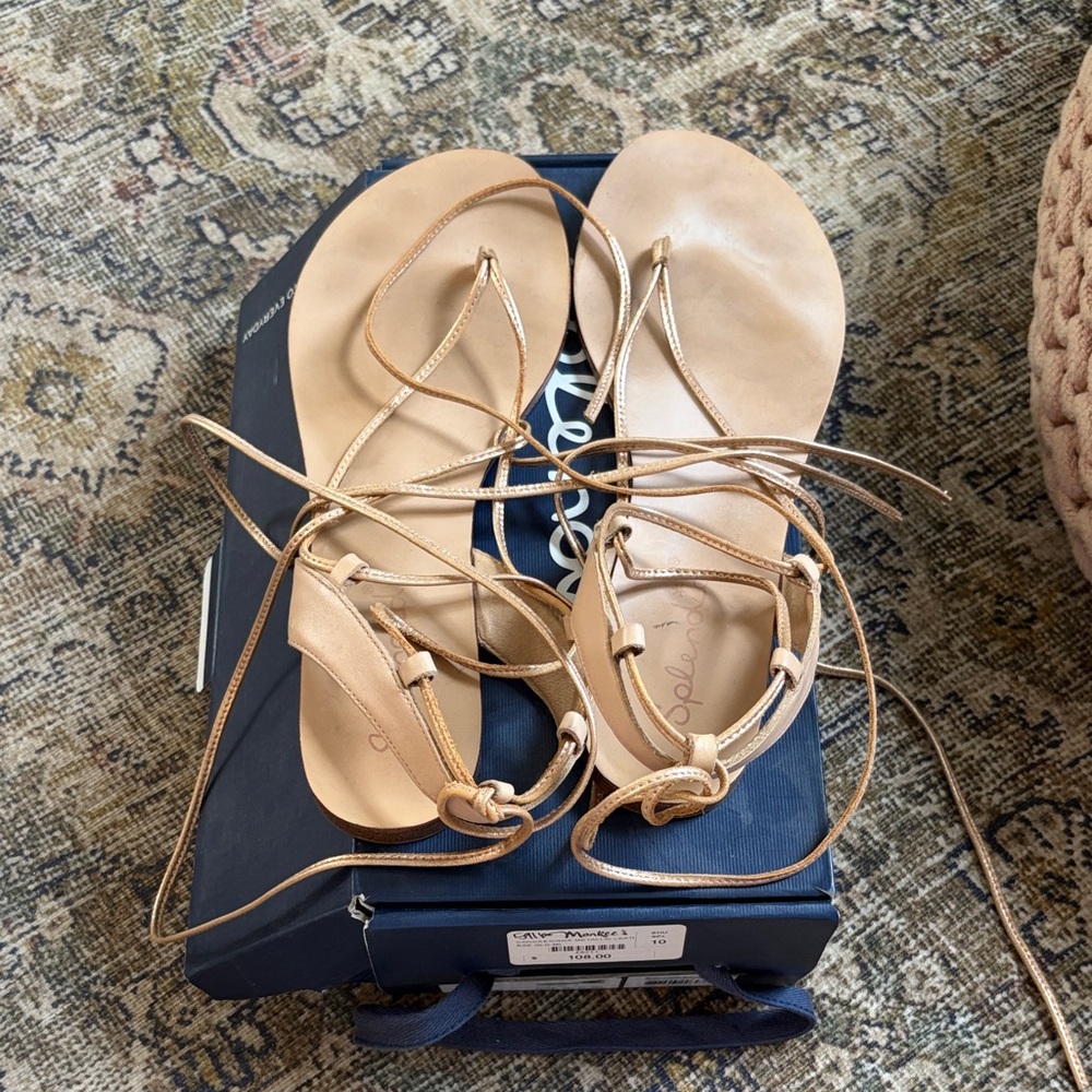 Splendid Gold/Tan Leather Strap Sandals
